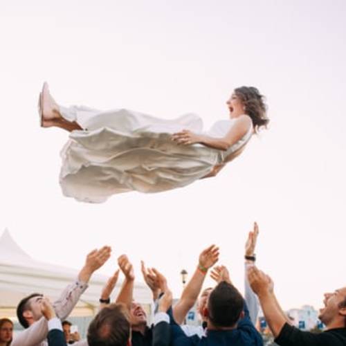 Boho & Bloom wedding having fun