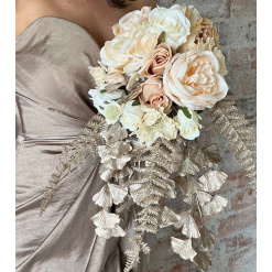 Blush Shimmer Ivory Faux Floral Cascade Bouquet