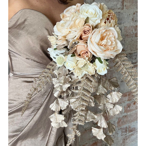 Blush Shimmer Ivory Faux Floral Cascade Bouquet