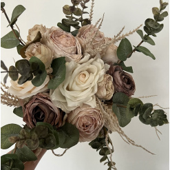 Artificial Flowers Wedding Bouquet Ivory Mauve with Eucalyptus