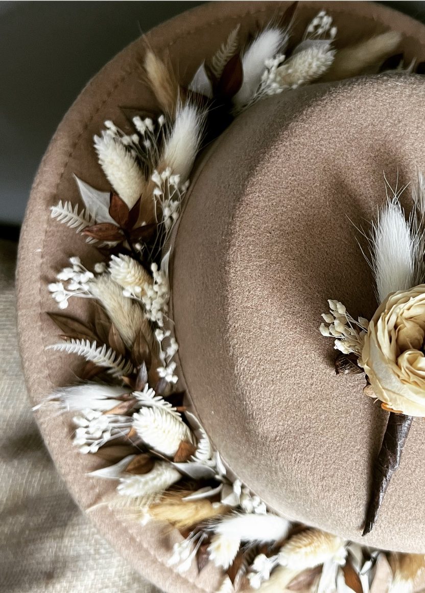 Earth preserved dried Autumnal tones Floral Fedora Hat