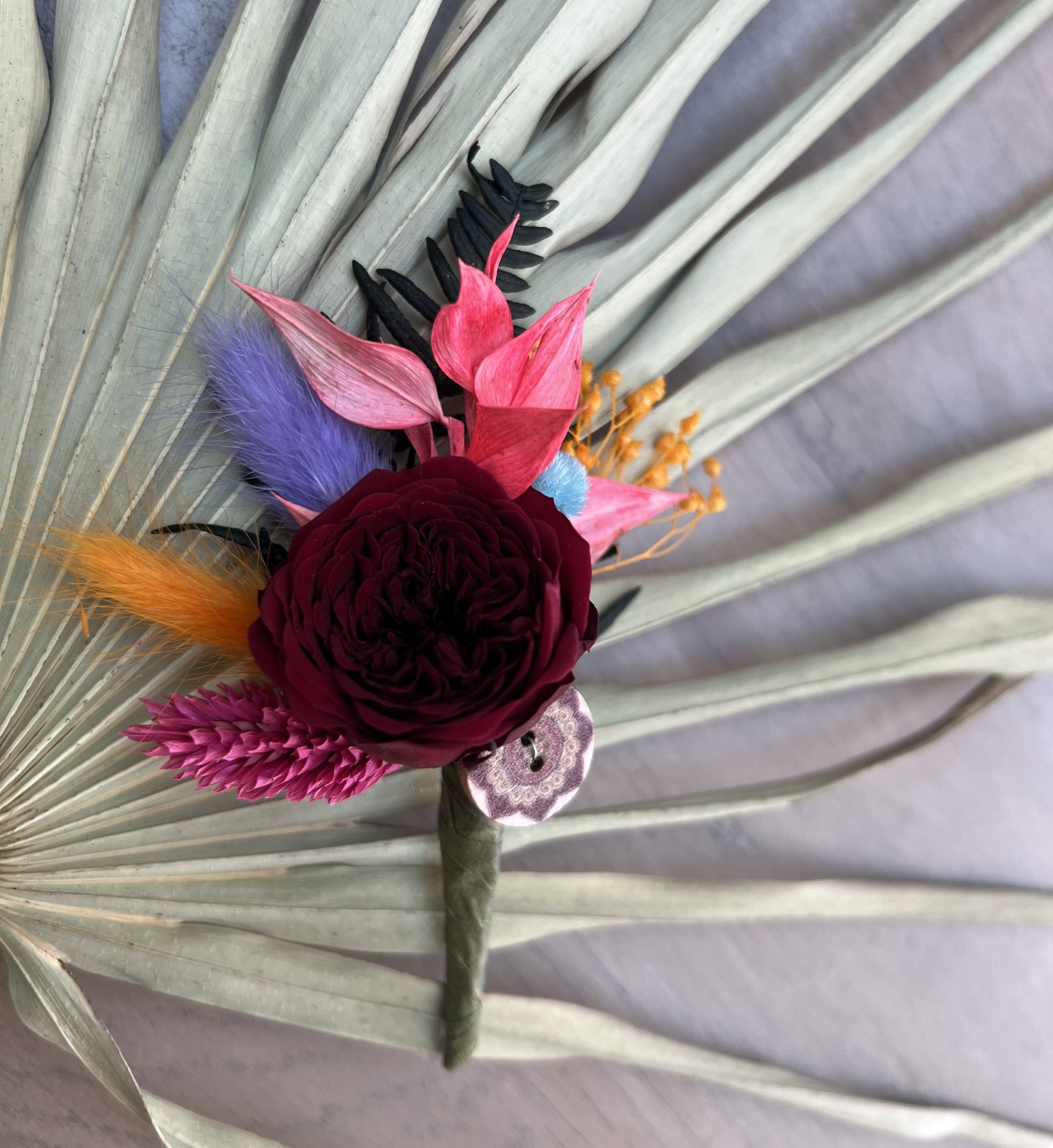 Preserved Everlasting Rose Bright Boho Buttonhole