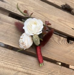 Everlasting Ivory and Burgundy Boho Buttonhole