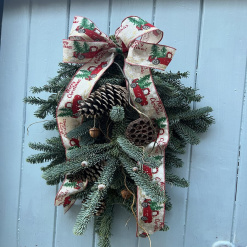 Artisan swag style hanging Christmas wreath