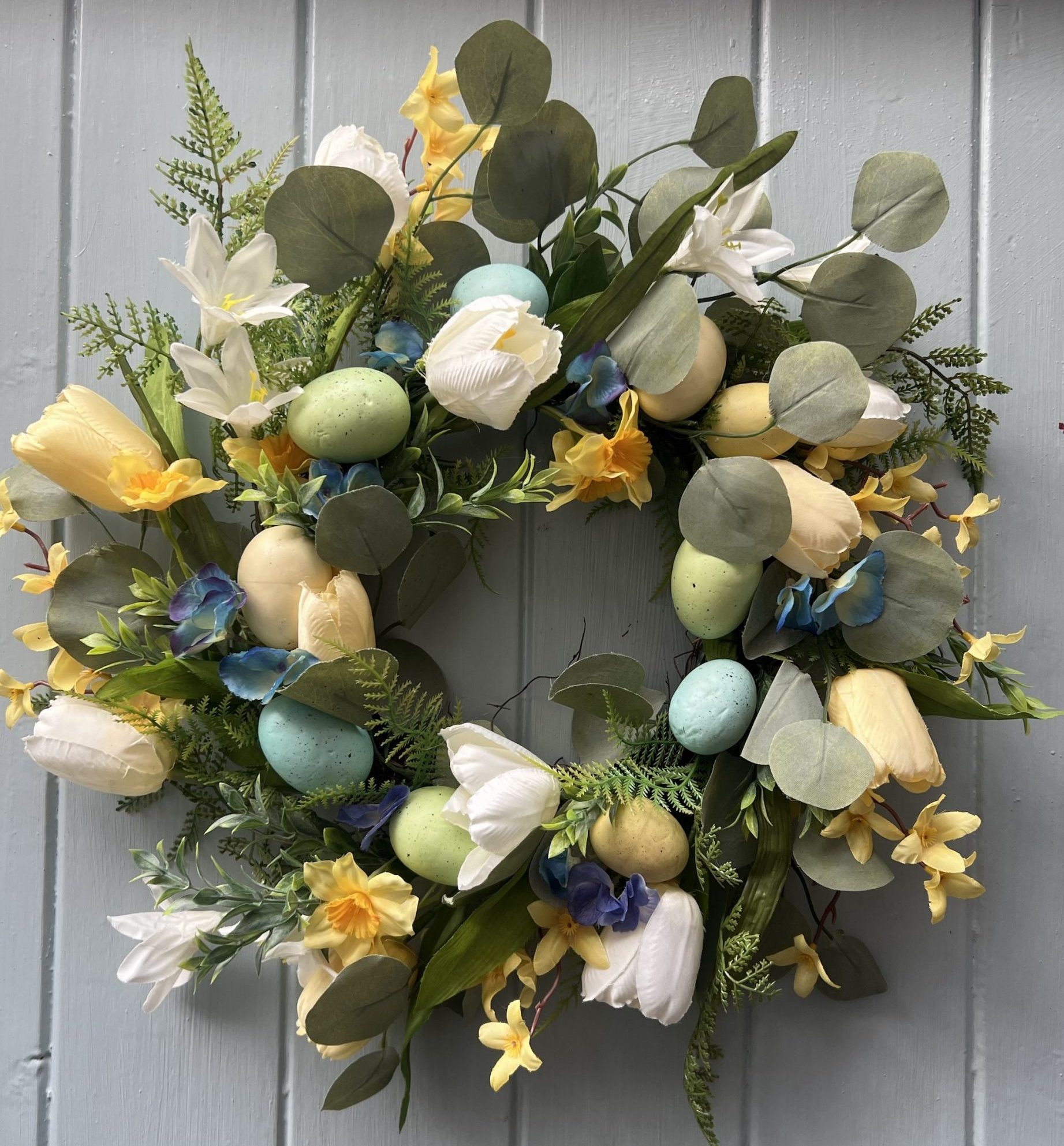 Easter Eggs Luxury Greenery and tulip Faux Door wreath