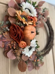 Rust Sunflower Autumn Winter artificial half Door willow wreath
