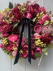Burgundy opulence Autumn Winter Luxury Berries Faux Door wreath