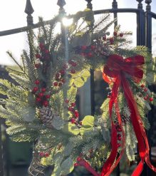 The Mayfair Extra large 60cm Christmas Frost Eucalyptus and Red Berry Faux Fresh Door wreath