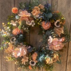 Late Summer orange blues Luxury Faux Door wreath