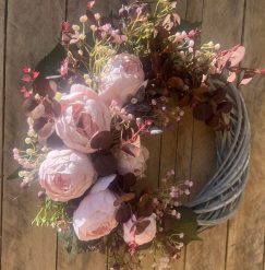 Summer Romance pinks burgundy grey twisted Willow Door wreath