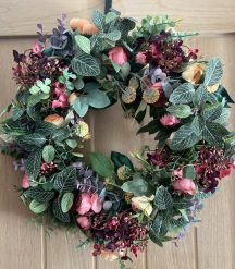 Late Summer Coral and dark pink Luxury Faux Door wreath