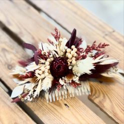 Burgundy cream Dried Preserved Floral bridal comb