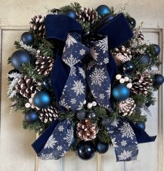Midnight Frost Luxury Navy velvet Ribbon everlasting Christmas Door wreath